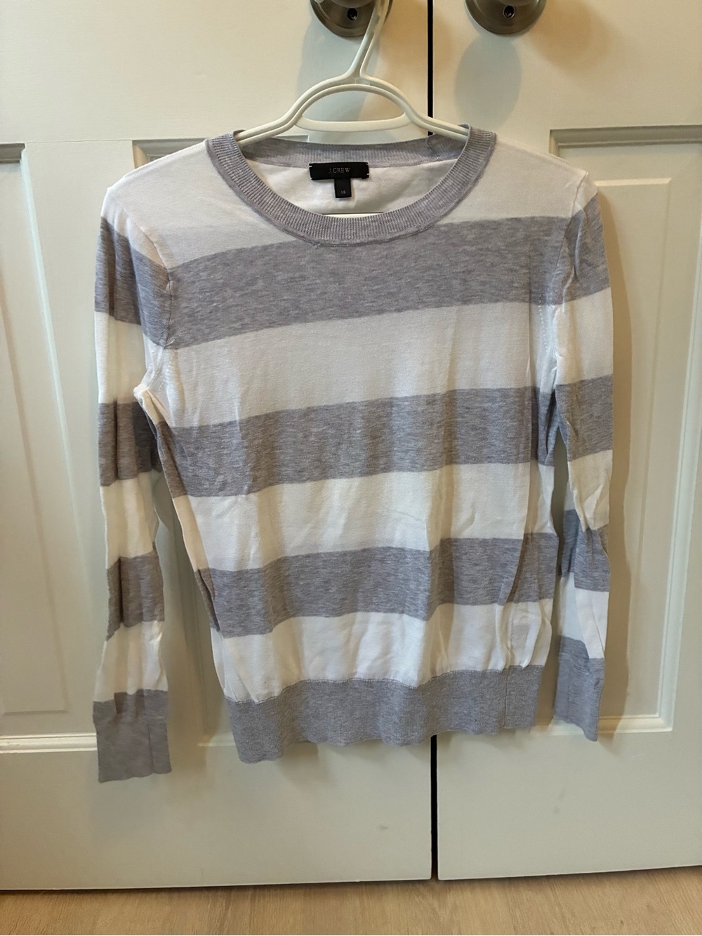 J. Crew Striped Crewneck Sweater in Light Gray and White